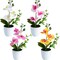 4Pcs Artificial Summer Potted Plants, Orchid Flowers Mini Potted Orchid Flowers Fake Orchids with Plastic Vase for Home Office Wedding Table Centerpiece